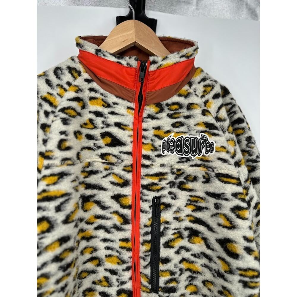 Pleasures Leopard Animal Print Full Zip Jacket Size Small Y2K Faux Wool Blend - Picture 2 of 13